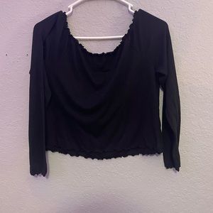 Black over the shoulder cropped long sleeve shirt